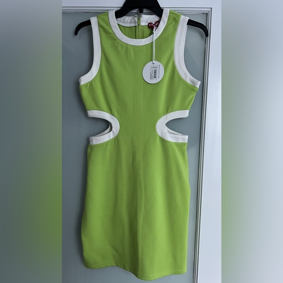 NWT STAUD Mini Dolce Dress Lime/White - Picture 5 of 8